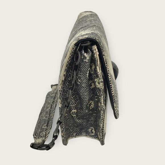 Kara Ross NWOT Leather Purse Flap Clutch Onyx & Python Purse - Picture 6 of 8